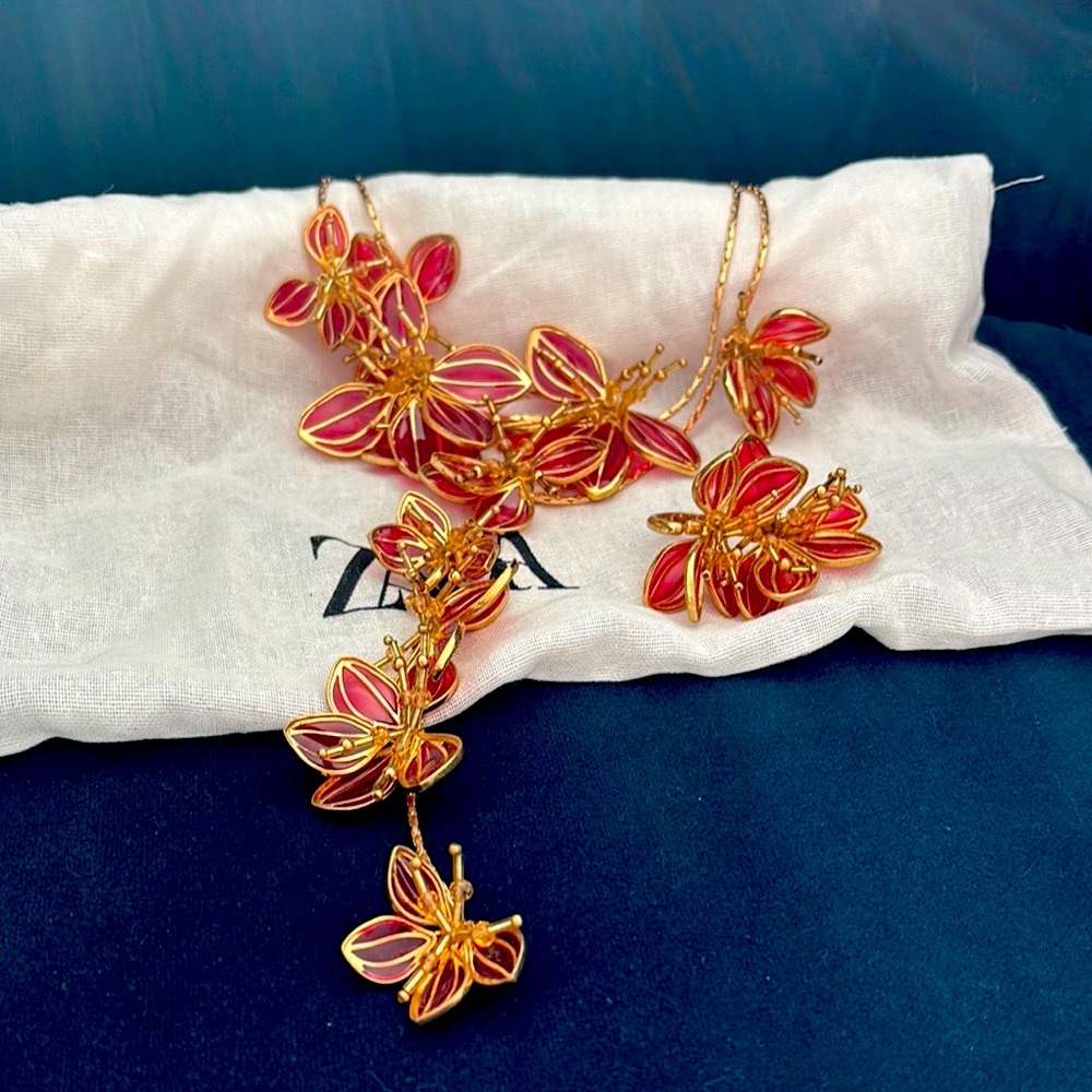 Delicate Gold and Pink Floral Necklace